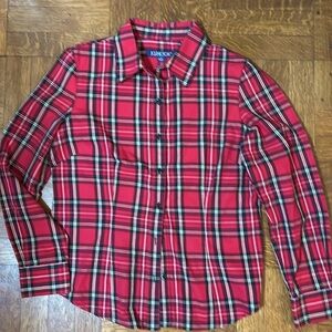Long-sleeved red, black, white the plaid shirt, size 10